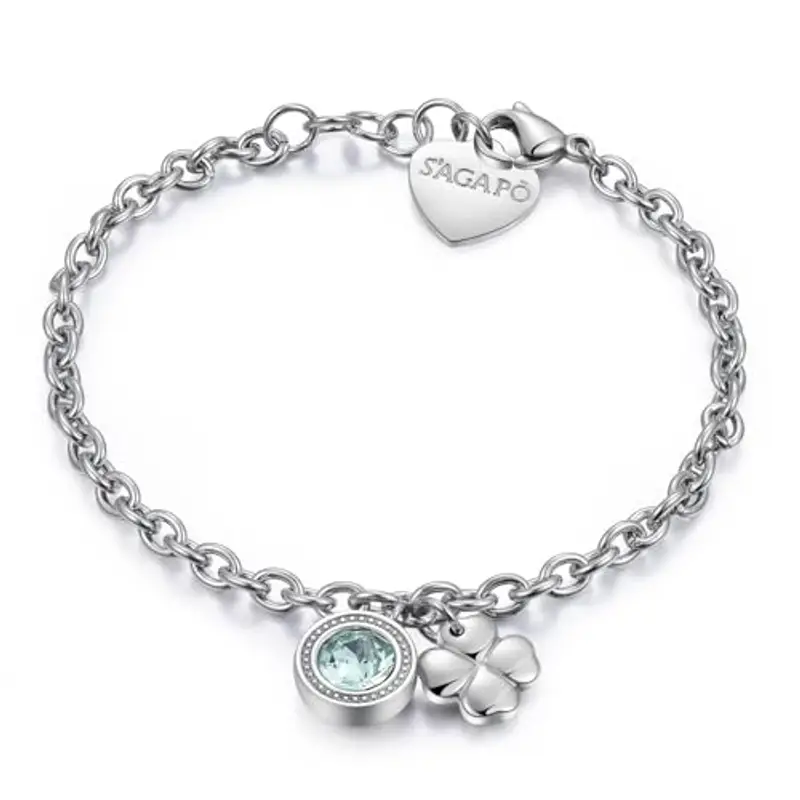 S'AGAPÕ Bracciale Donna Acciaio Quadrifoglio Swarovski