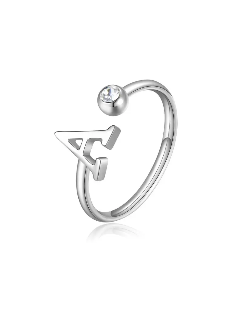 Anello regolabile S'AGAPO' CLICK in Acciaio 316L con cristallo SCK172 LETTERA A