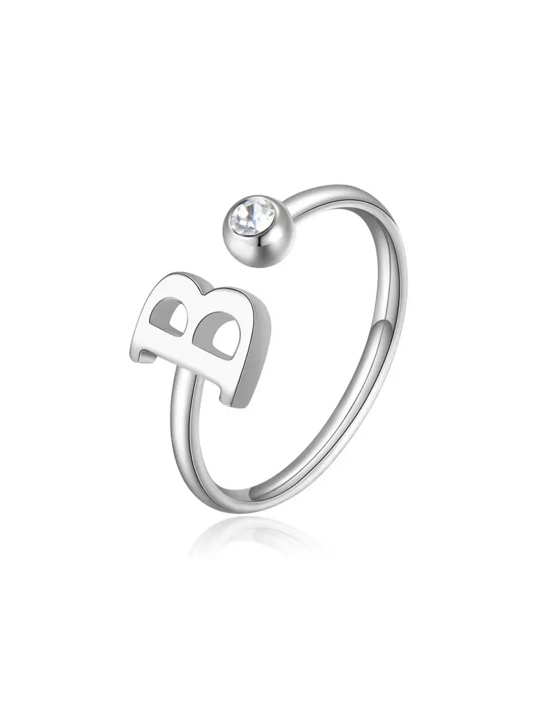 Anello regolabile S'AGAPO' CLICK in Acciaio 316L con cristallo SCK173 LETTERA B