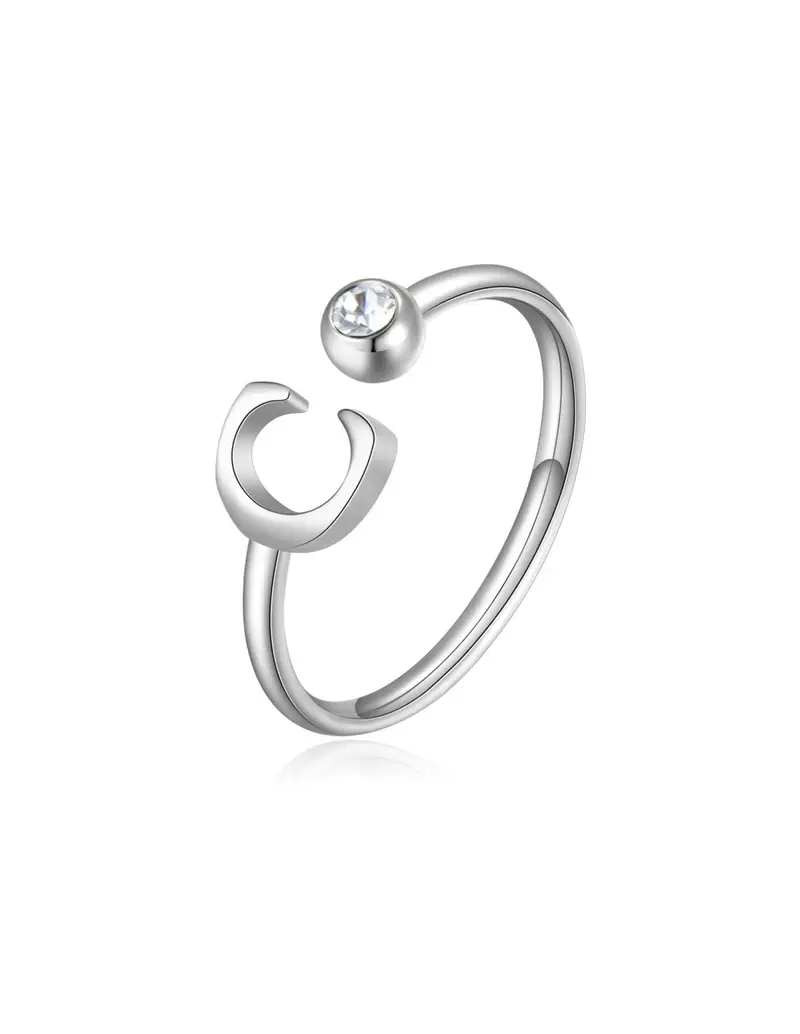 Anello regolabile S'AGAPO' CLICK in Acciaio 316L con cristallo SCK174 LETTERA C