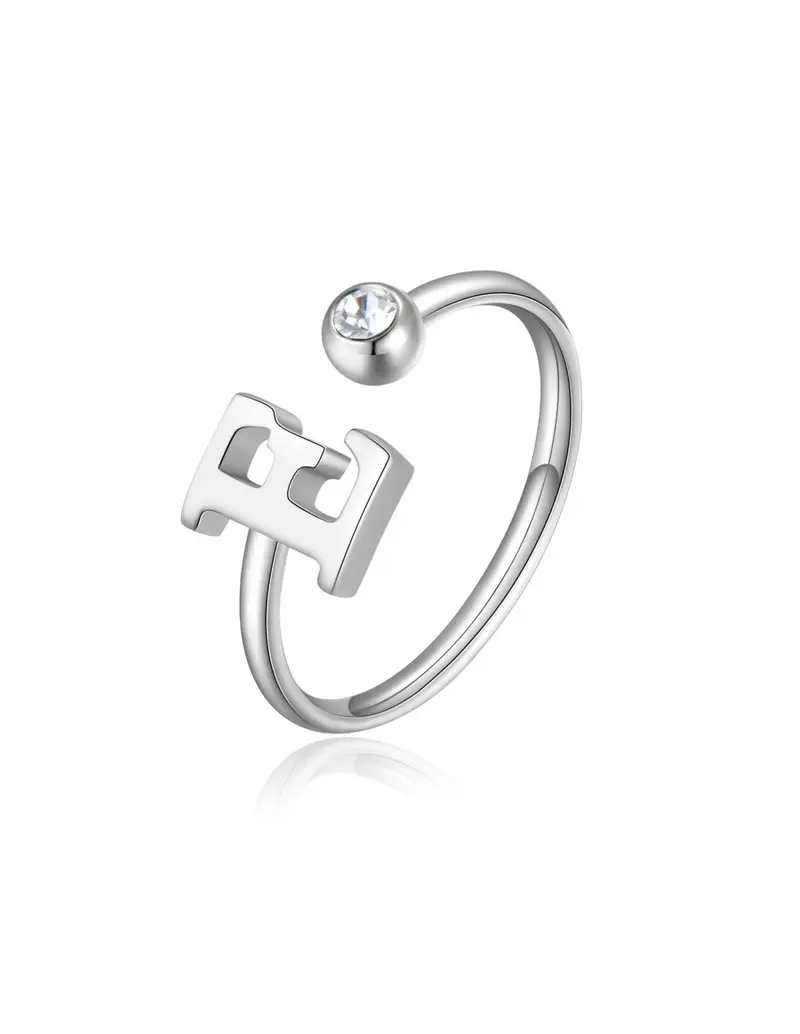 Anello regolabile S'AGAPO' CLICK in Acciaio 316L con cristallo SCK176 LETTERA E