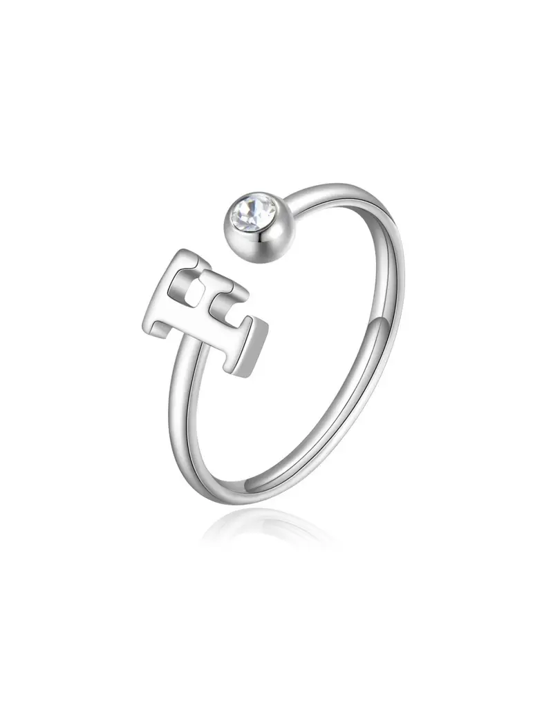 Anello regolabile S'AGAPO' CLICK in Acciaio 316L con cristallo SCK177 LETTERA F