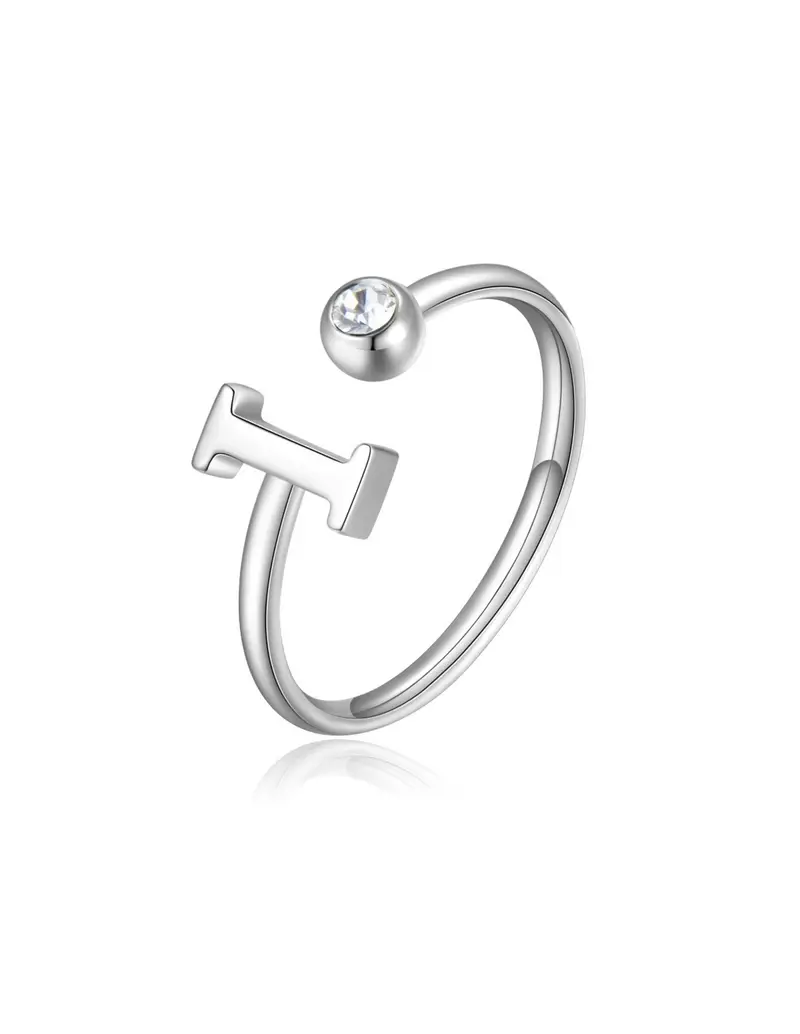 Anello regolabile S'AGAPO' CLICK in Acciaio 316L con cristallo SCK180 LETTERA I