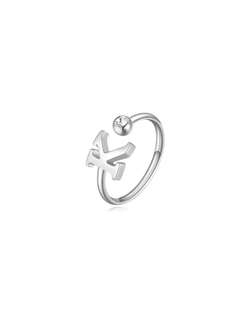 Anello regolabile S'AGAPO' CLICK in Acciaio 316L con cristallo SCK182 LETTERA K