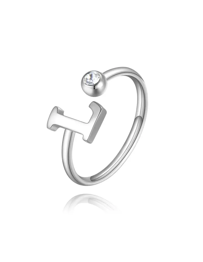 Anello regolabile S'AGAPO' CLICK in Acciaio 316L con cristallo SCK183 LETTERA L