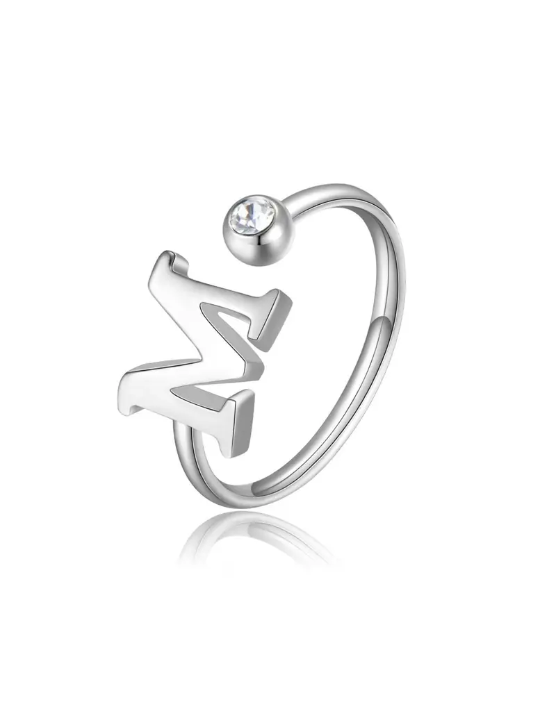 Anello regolabile S'AGAPO' CLICK in Acciaio 316L con cristallo SCK184 LETTERA M