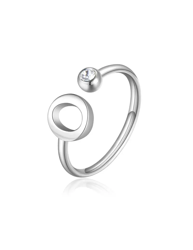 Anello regolabile S'AGAPO' CLICK in Acciaio 316L con cristallo SCK186 LETTERA O