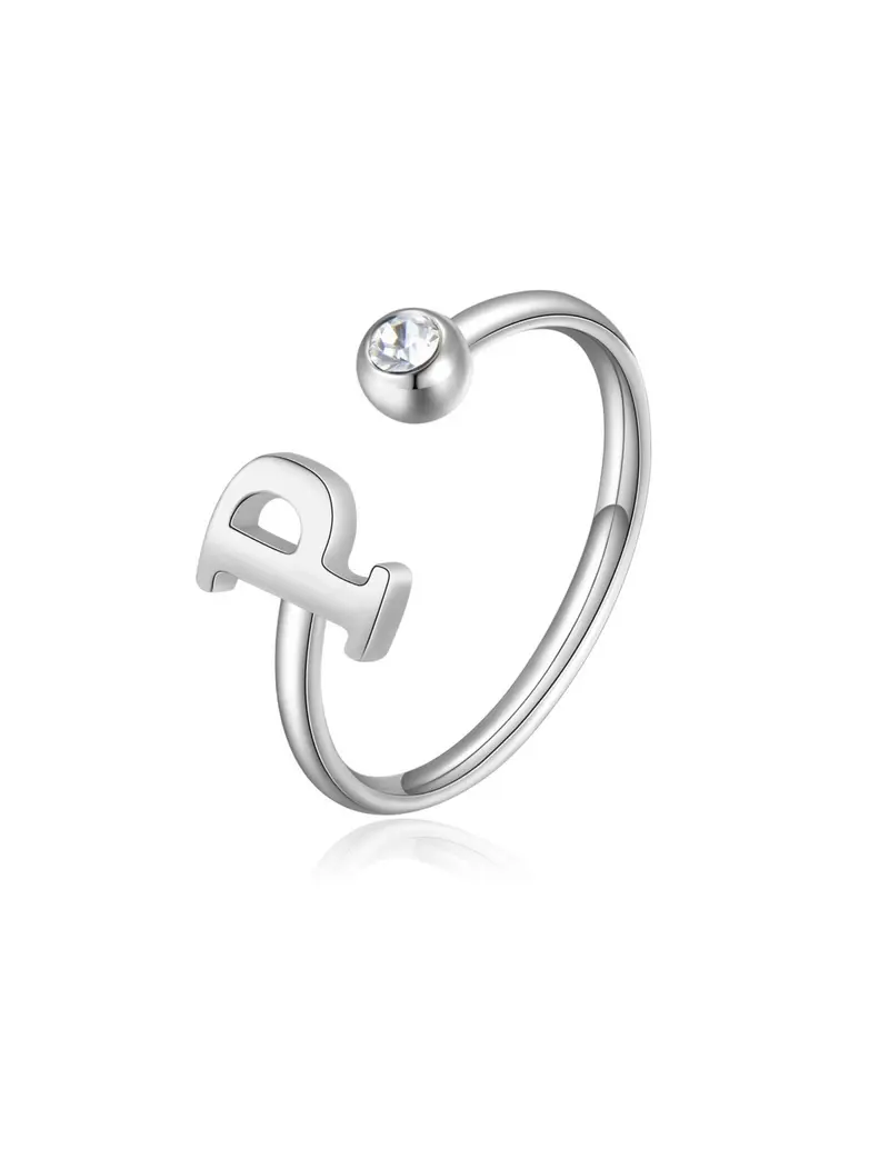 Anello regolabile S'AGAPO' CLICK in Acciaio 316L con cristallo SCK187 LETTERA P
