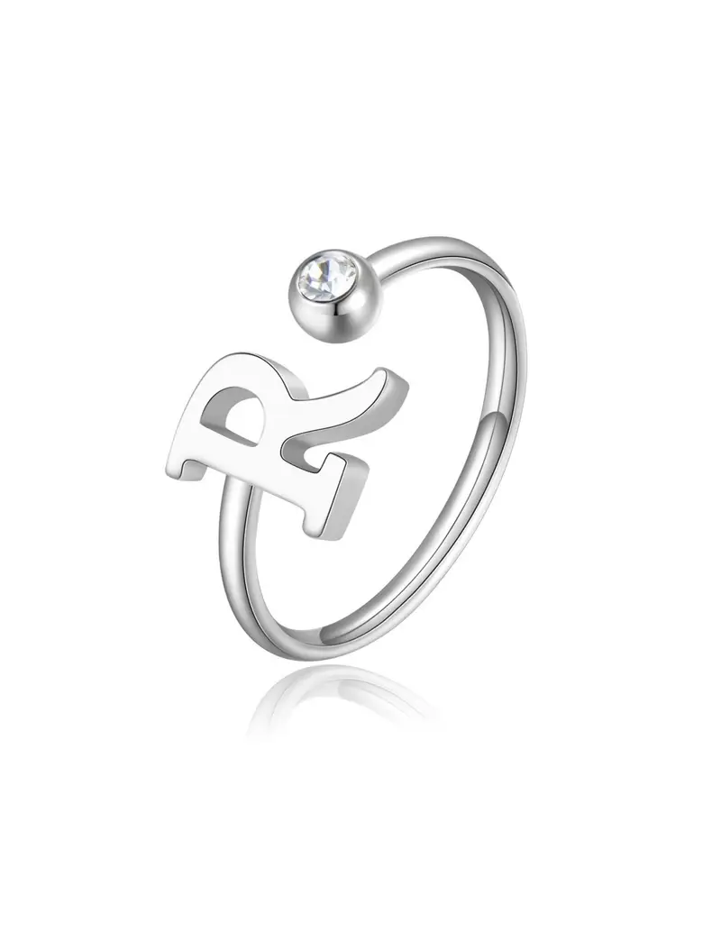 Anello regolabile S'AGAPO' CLICK in Acciaio 316L con cristallo SCK188 LETTERA R