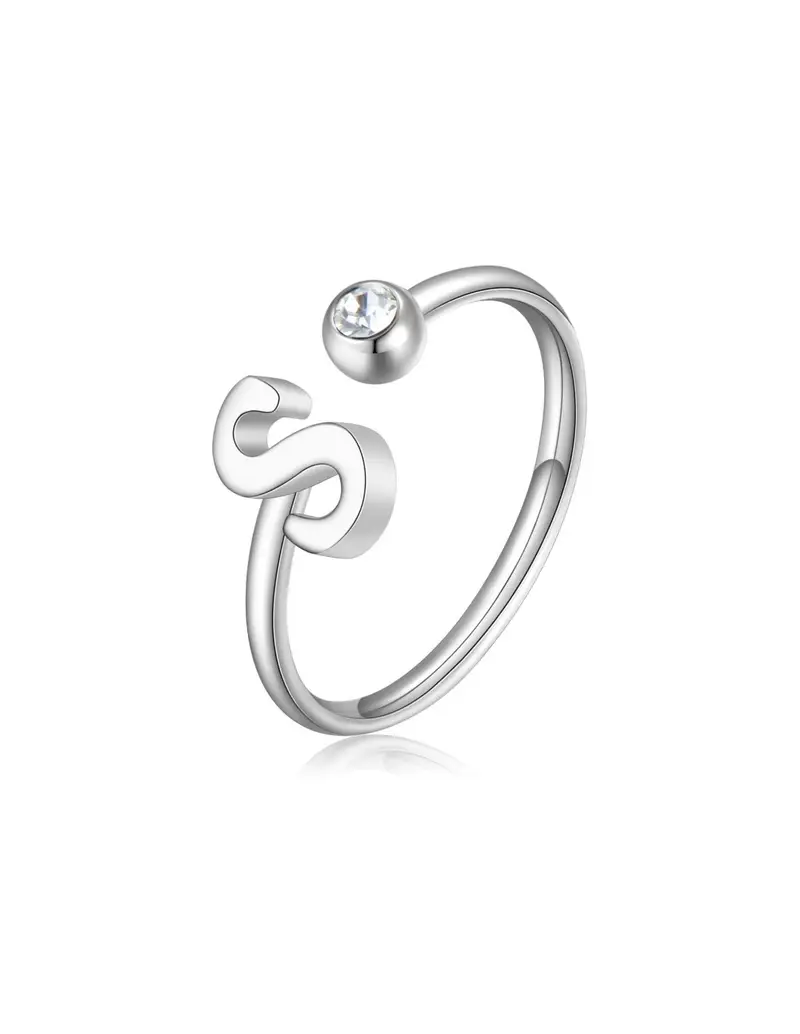 Anello regolabile S'AGAPO' CLICK in Acciaio 316L con cristallo SCK189 LETTERA S