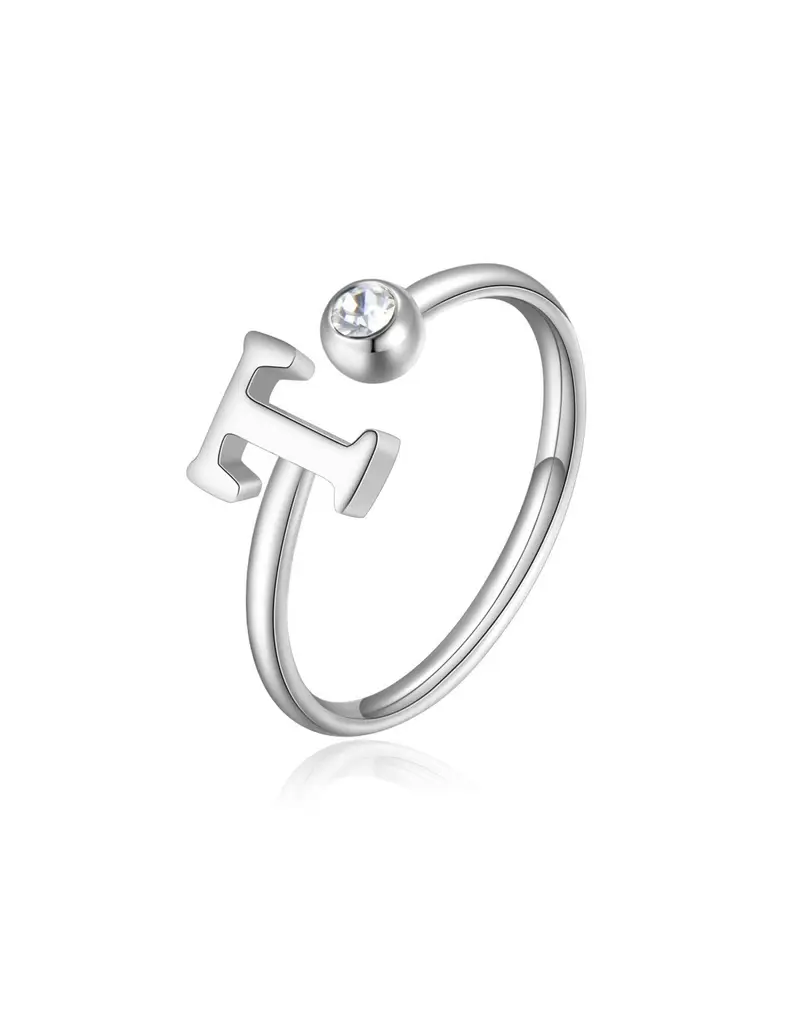 Anello regolabile S'AGAPO' CLICK in Acciaio 316L con cristallo SCK190 LETTERA T