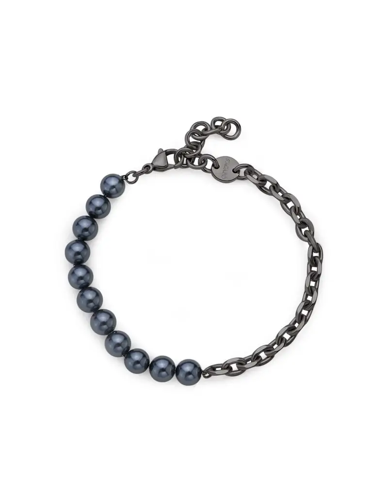 Bracciale catena Uomo S'AGAPO Atlas SAT12 in acciaio 316L pvd rutenio con perle di conchiglia