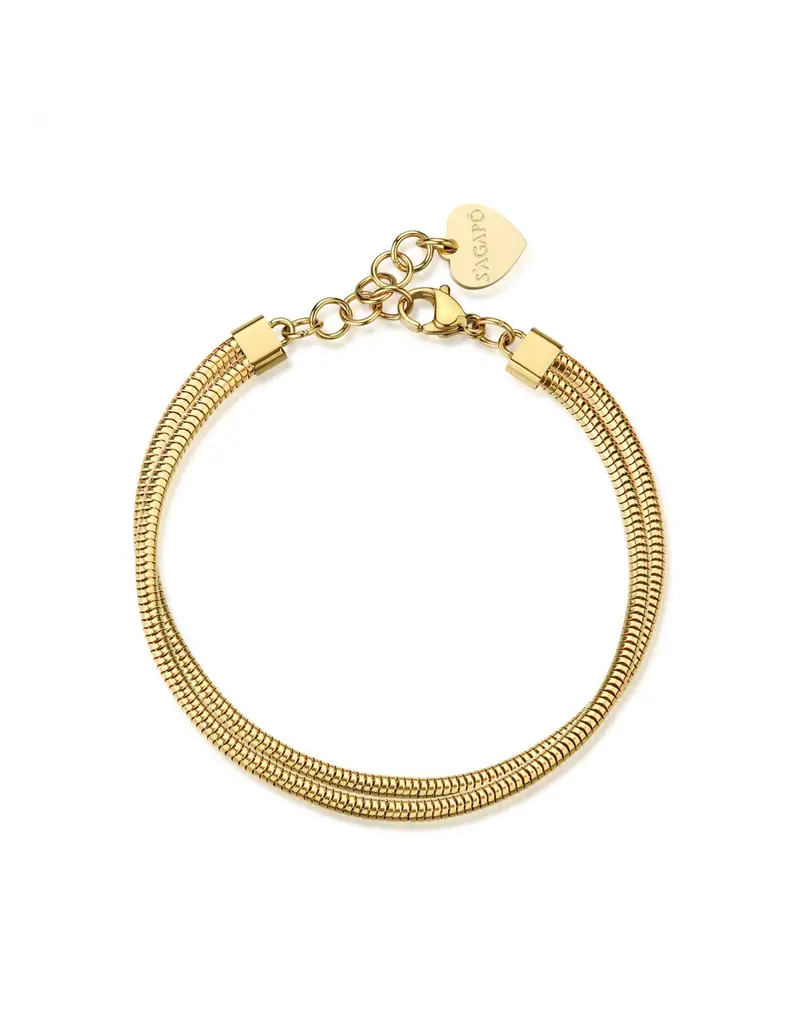 Bracciale doppio filo catena snake S'AGAPO Chunky SHK119 in acciaio 316L dorato