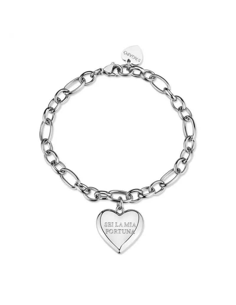 Bracciale S'AGAPO Be My Always SBM92 in acciaio 316L con pendente cuore incisione SEI LA MIA FORTUNA