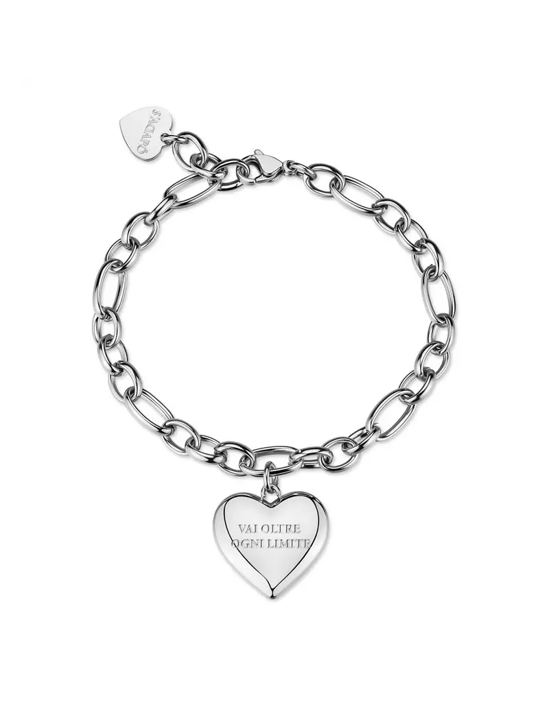 Bracciale S'AGAPO Be My Always SBM93 in acciaio 316L con pendente cuore incisione VAI OLTRE OGNI LIMITE
