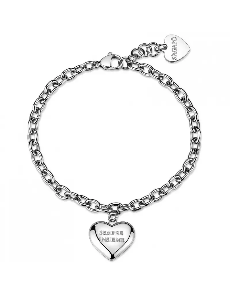 Bracciale S'AGAPO Be My Always SBM95 in acciaio 316L con pendente cuore incisione SEMPRE INSIEME