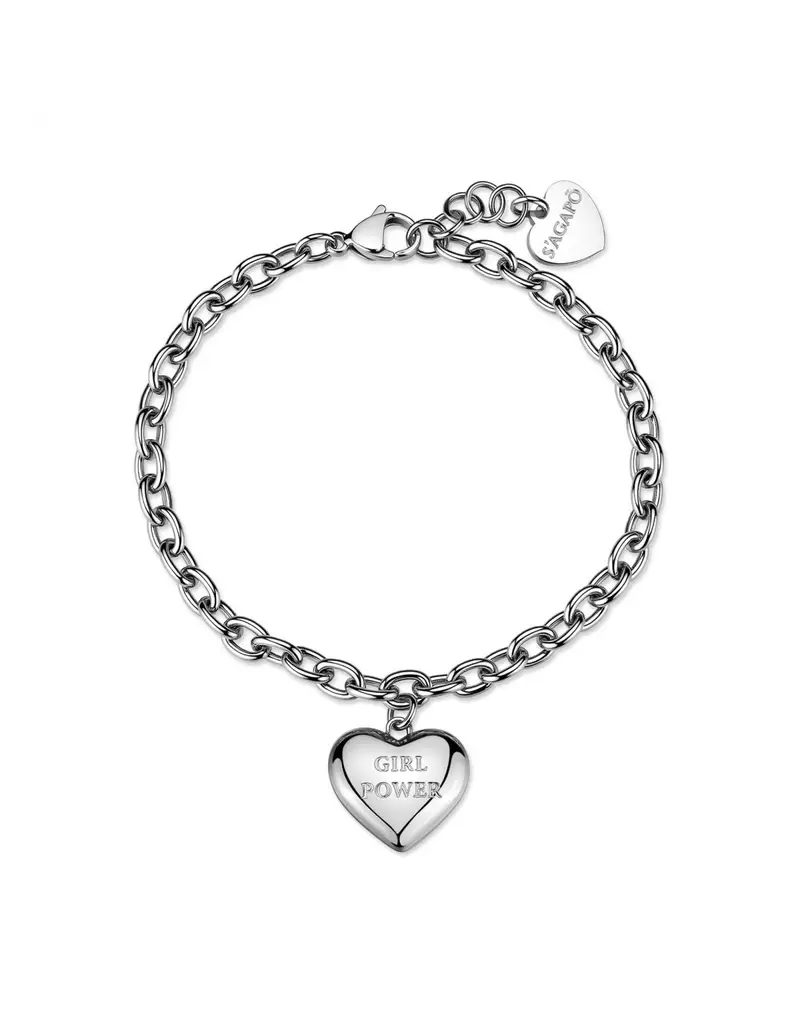 Bracciale S'AGAPO Be My Always SBM98 in acciaio 316L con pendente cuore incisione GIRL POWER