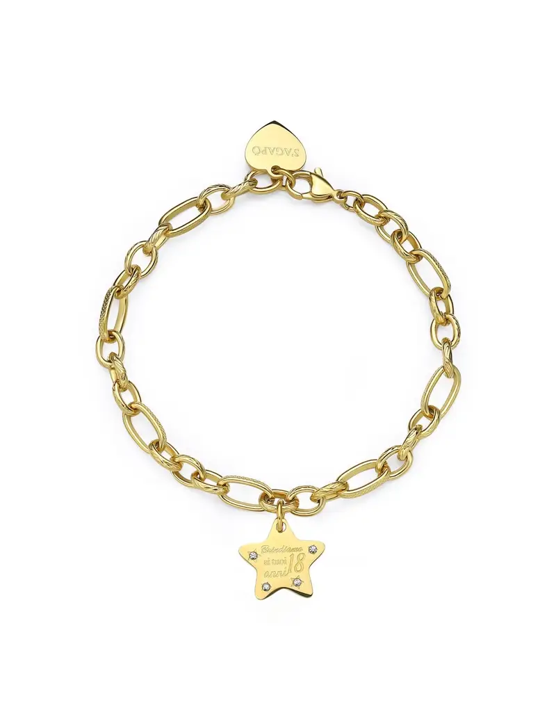 Bracciale S'AGAPO' BE MY FAMILY in Acciaio 316L dorato SBY025 Brindiamo ai tuoi 18 anni