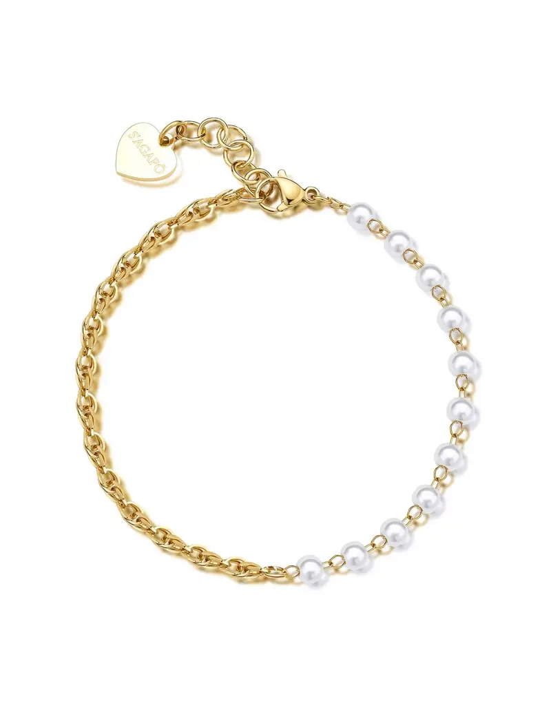 Bracciale S'AGAPO' CHUNKY in Acciaio 316L dorato SHK68 Catena corda e perle