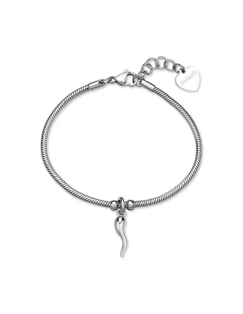 Bracciale S'AGAPO Click SCK288 in acciaio 316L pendente Cornetto