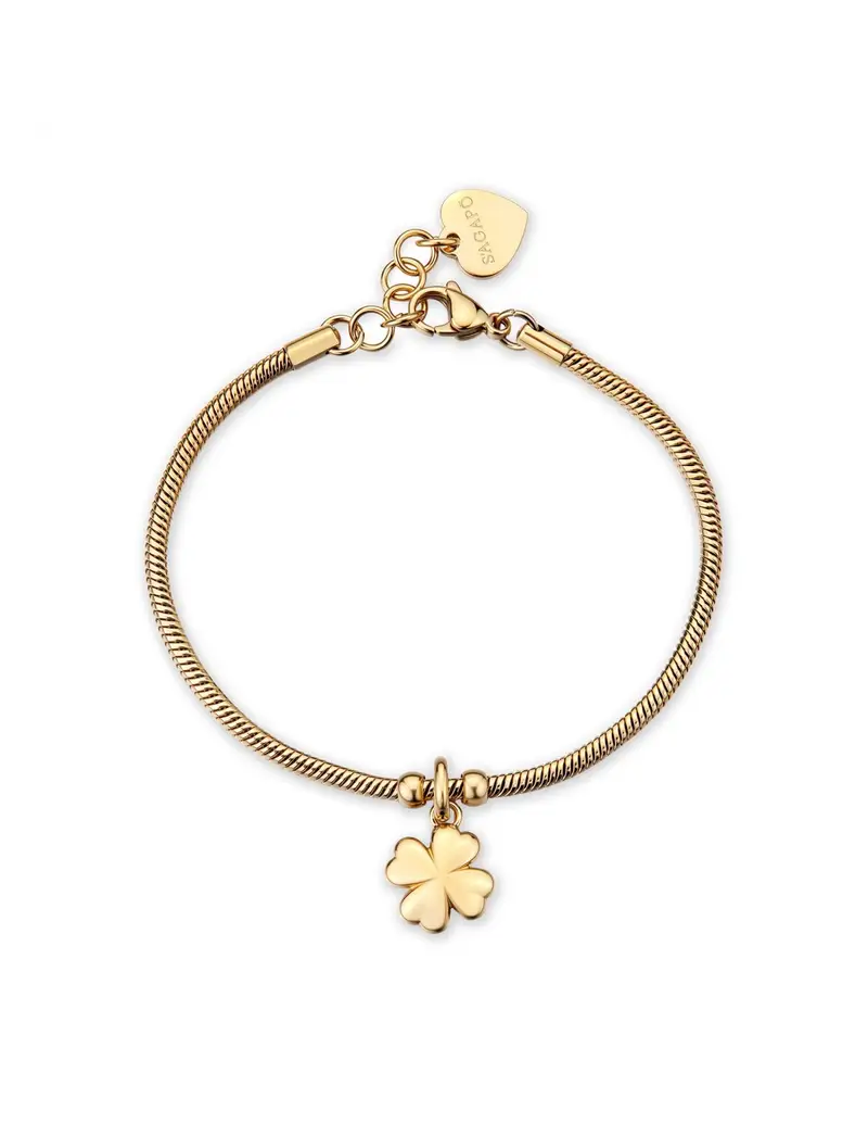 Bracciale S'AGAPO Click SCK290 in acciaio 316L dorato pendente Quadrifoglio