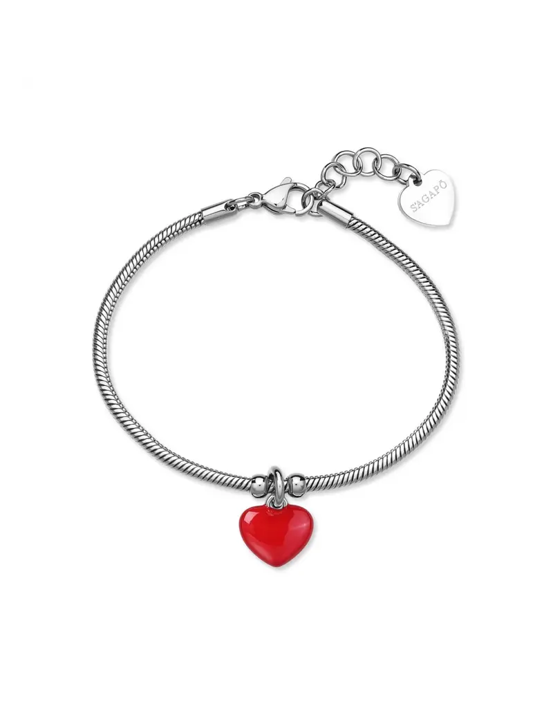 Bracciale S'AGAPO Click SCK291 in acciaio 316L pendente Cuore rosso