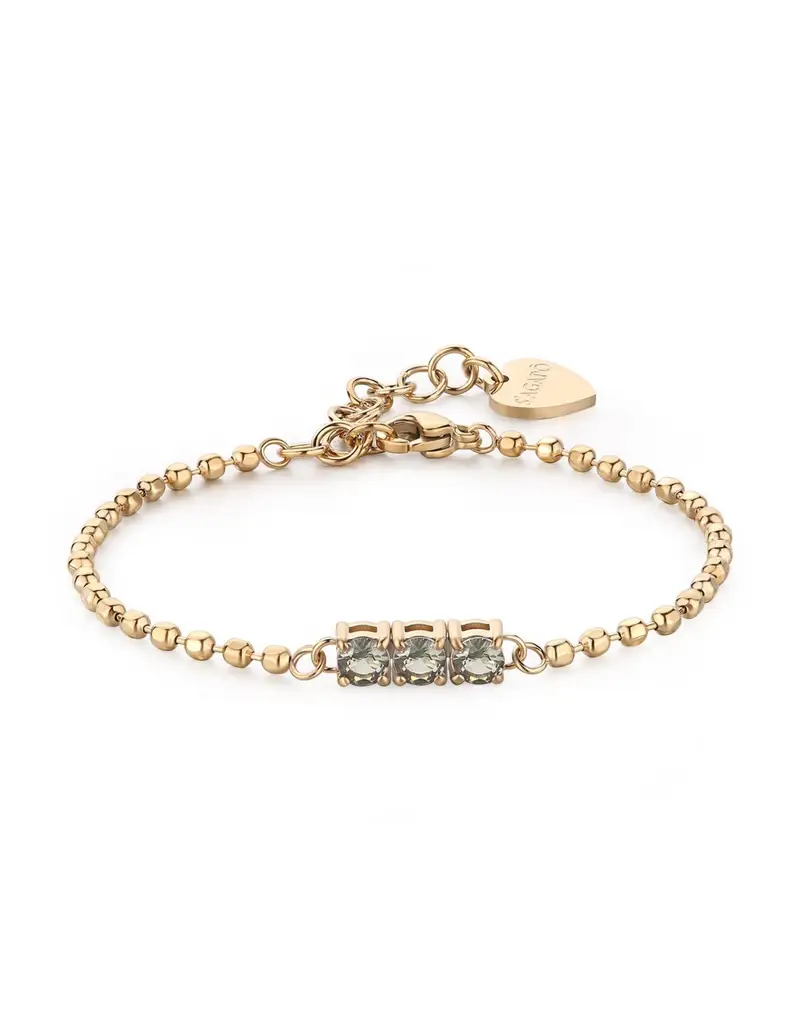 Bracciale S'AGAPO DAZZLY in acciaio 316L dorato con 3 cristalli chrysolite SDZ26
