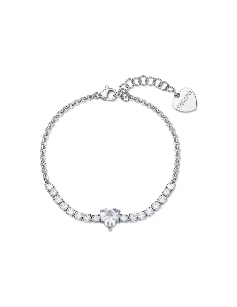 Bracciale S'AGAPO Dazzly SDZ151 in acciaio 316L con cristalli e cuore