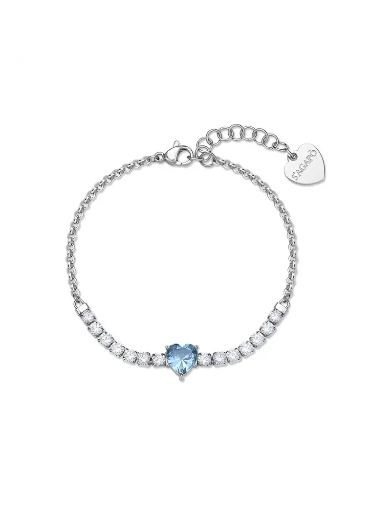 Bracciale S'AGAPO Dazzly SDZ152 in acciaio 316L con cristalli e cuore colore acqua marina