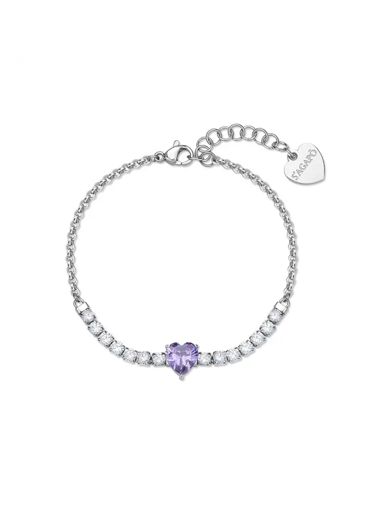 Bracciale S'AGAPO Dazzly SDZ153 in acciaio 316L con cristalli e cuore colore ametista