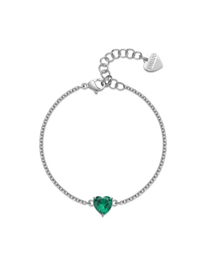 Bracciale S'AGAPO' Dazzly SDZ71 in acciaio 316L con cuore emerald
