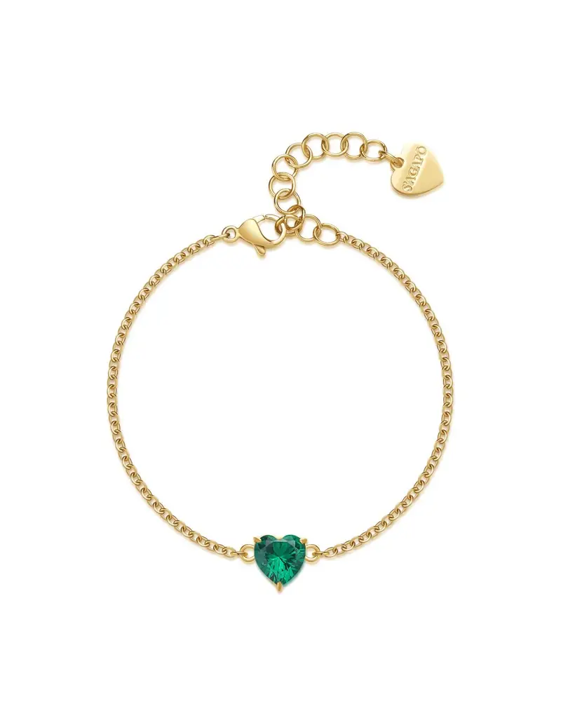 Bracciale S'AGAPO' Dazzly SDZ73 in acciaio 316L dorato con cuore emerald
