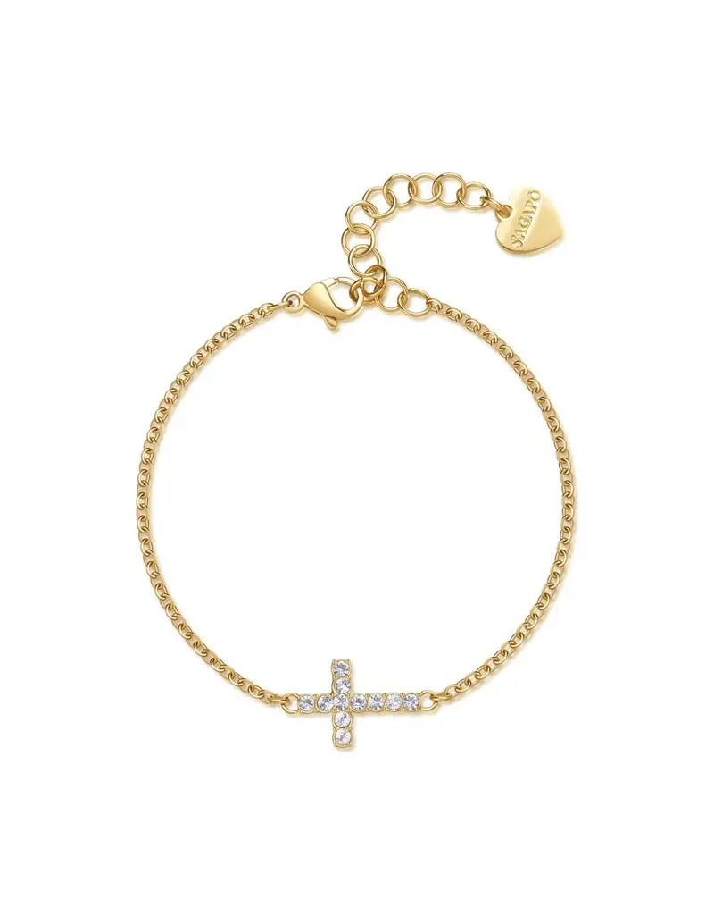 Bracciale S'AGAPO' Dazzly SDZ76 in acciaio 316L dorato con croce