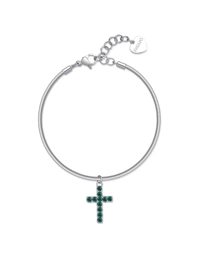 Bracciale S'AGAPO' Dazzly SDZ79 in acciaio 316L con croce emerald