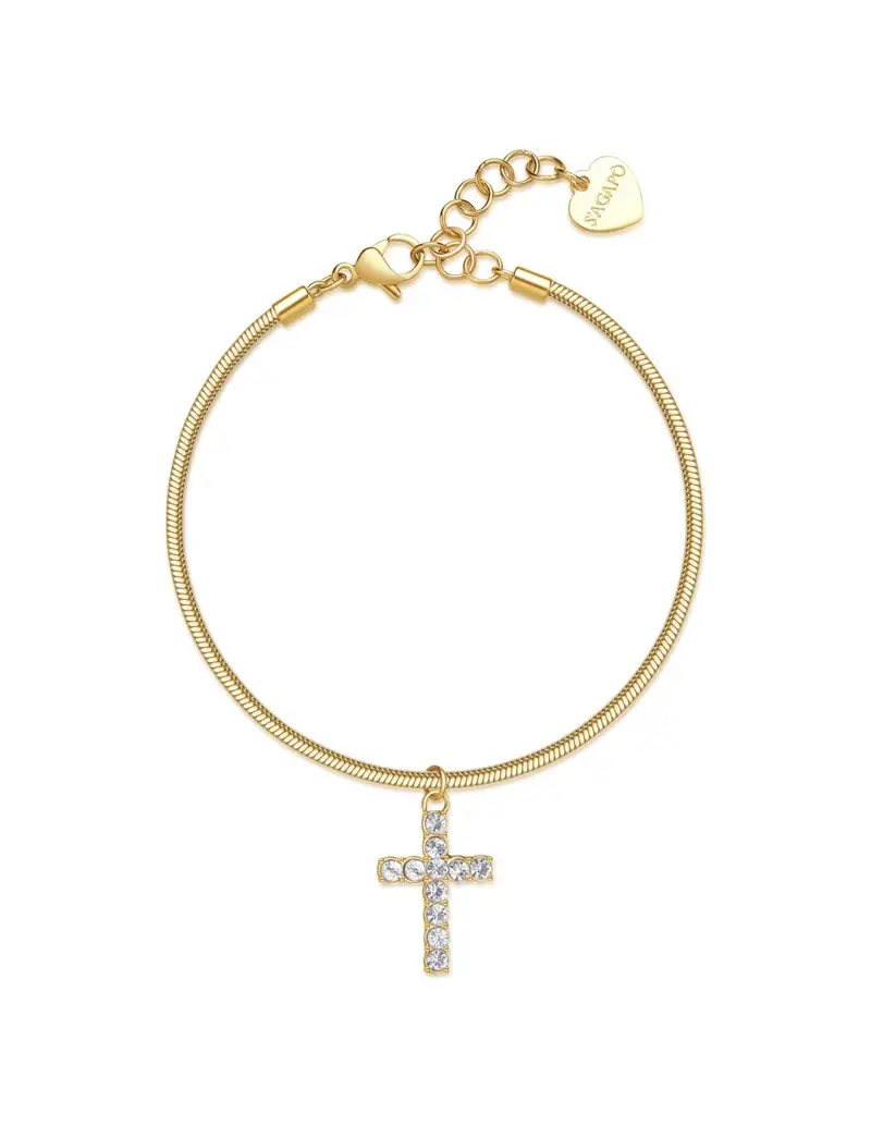 Bracciale S'AGAPO' Dazzly SDZ80 in acciaio 316L dorato con croce