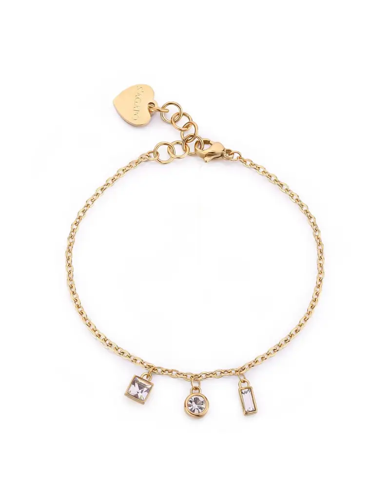 Bracciale S'AGAPO Luce in acciaio 316L dorato SCE26 con cristalli pendenti