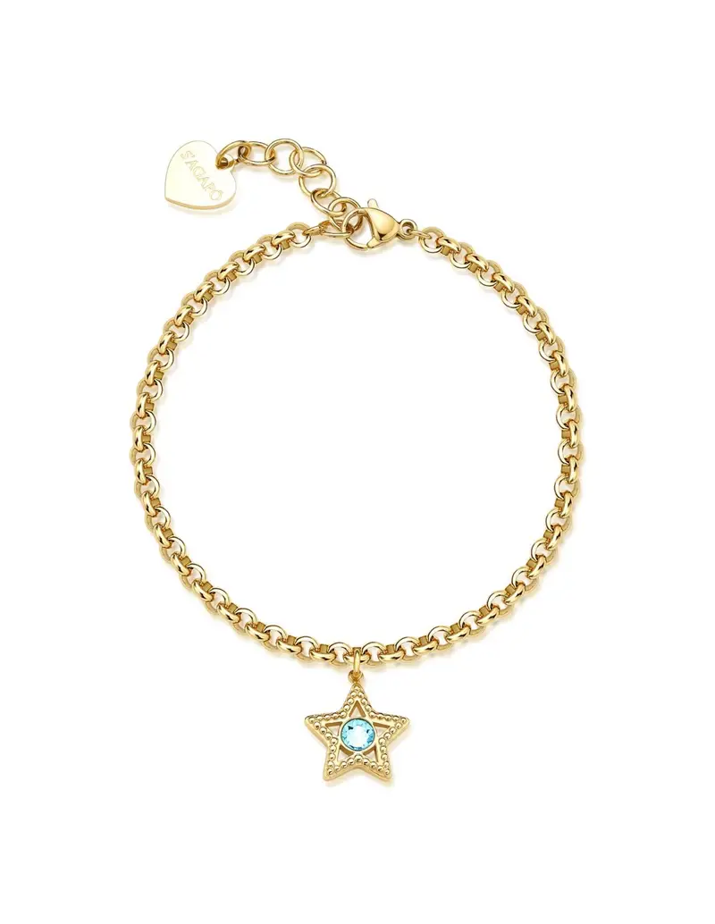 Bracciale S'AGAPO' LUCKY LIGHT in Acciaio 316L dorato SKT44 Stella e Cristallo aqua bohemica