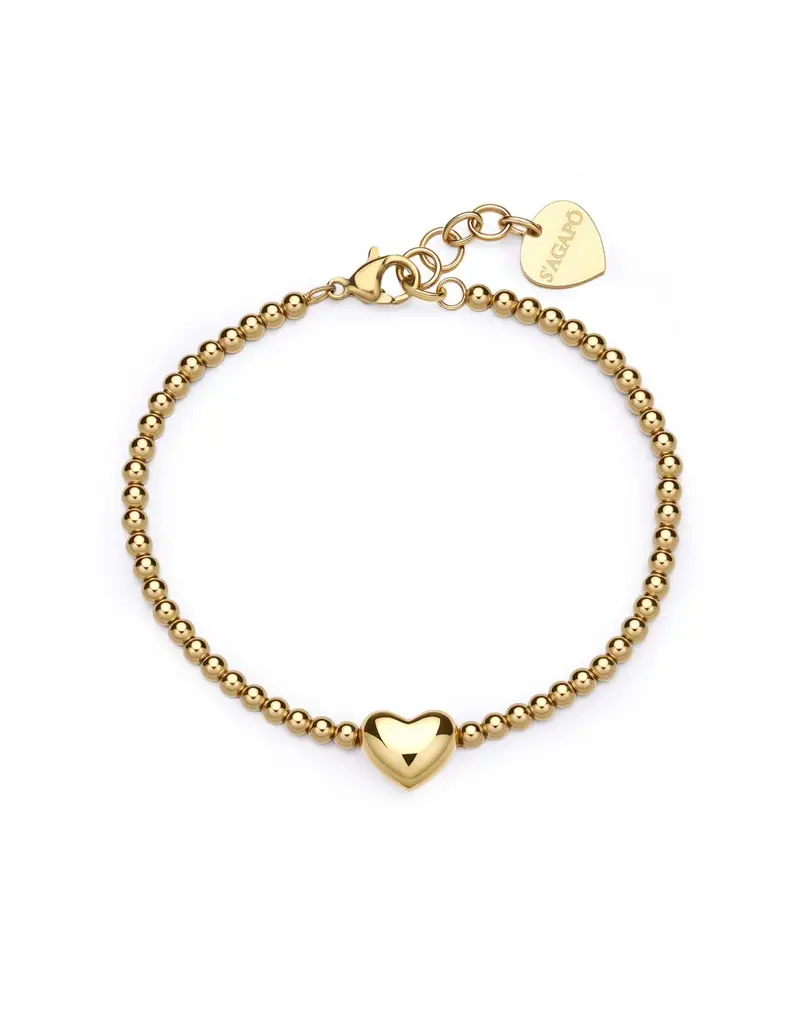 Bracciale S'AGAPO Stellar SSE40 in acciaio 316L dorato con sfere e centrale a Cuore