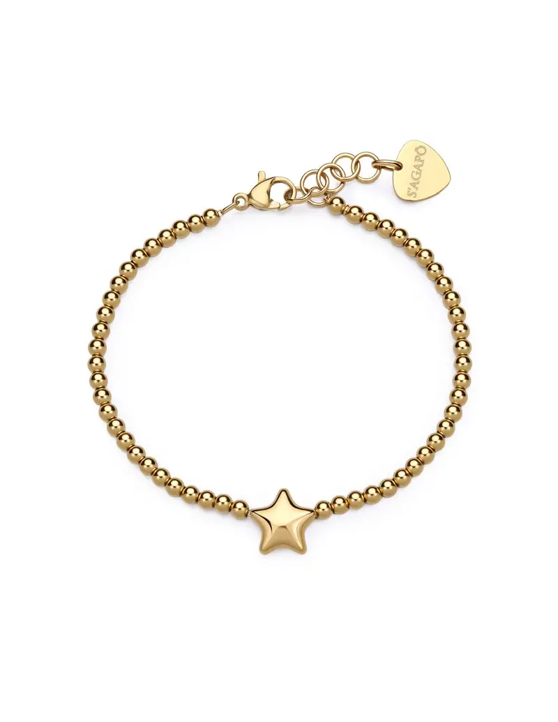Bracciale S'AGAPO Stellar SSE44 in acciaio 316L dorato con sfere e centrale a Stella