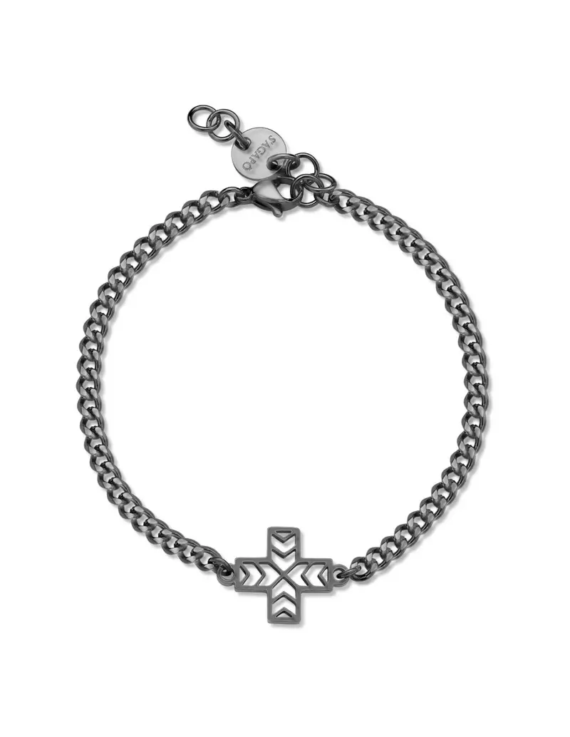 Bracciale S'AGAPO' Uomo REBEL Acciaio 316L SRB15 Ruthenium Croce