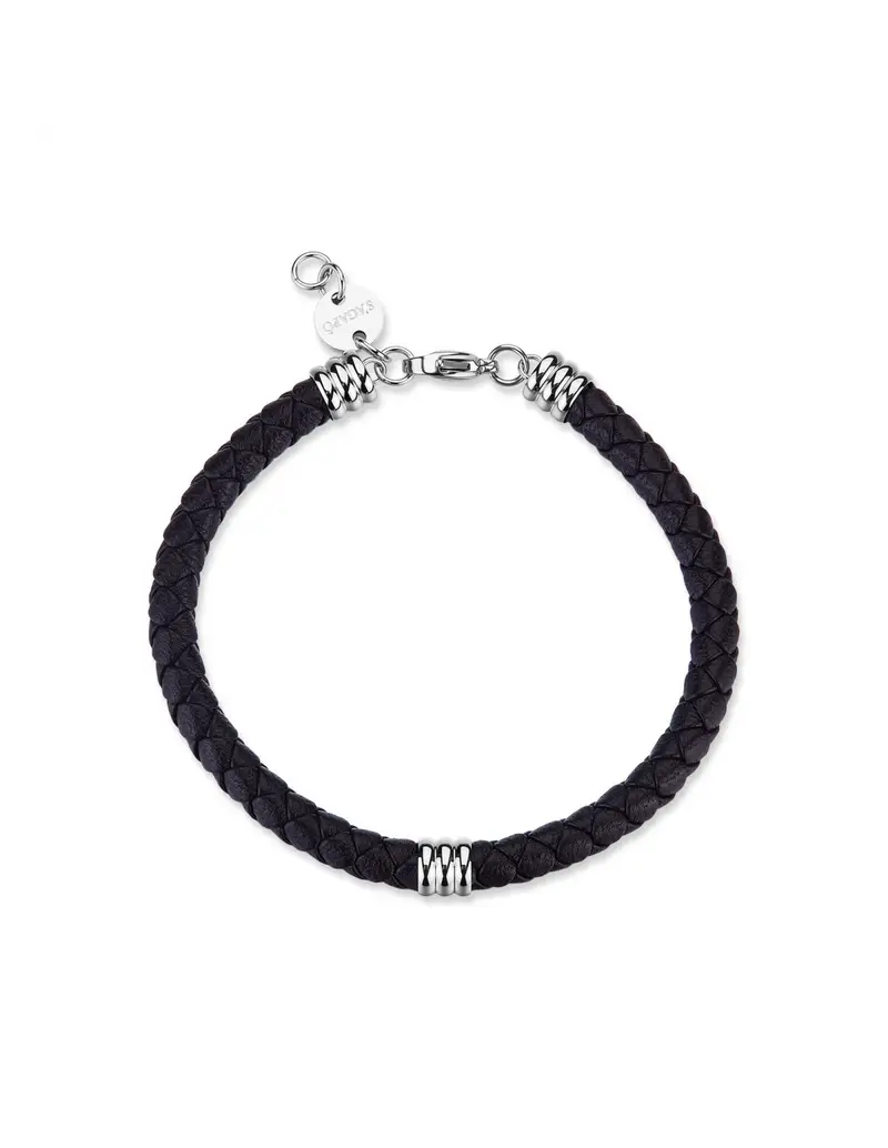Bracciale Uomo S'AGAPO Nomad SNO11 in pelle marrone intrecciata con elementi in acciaio 316L