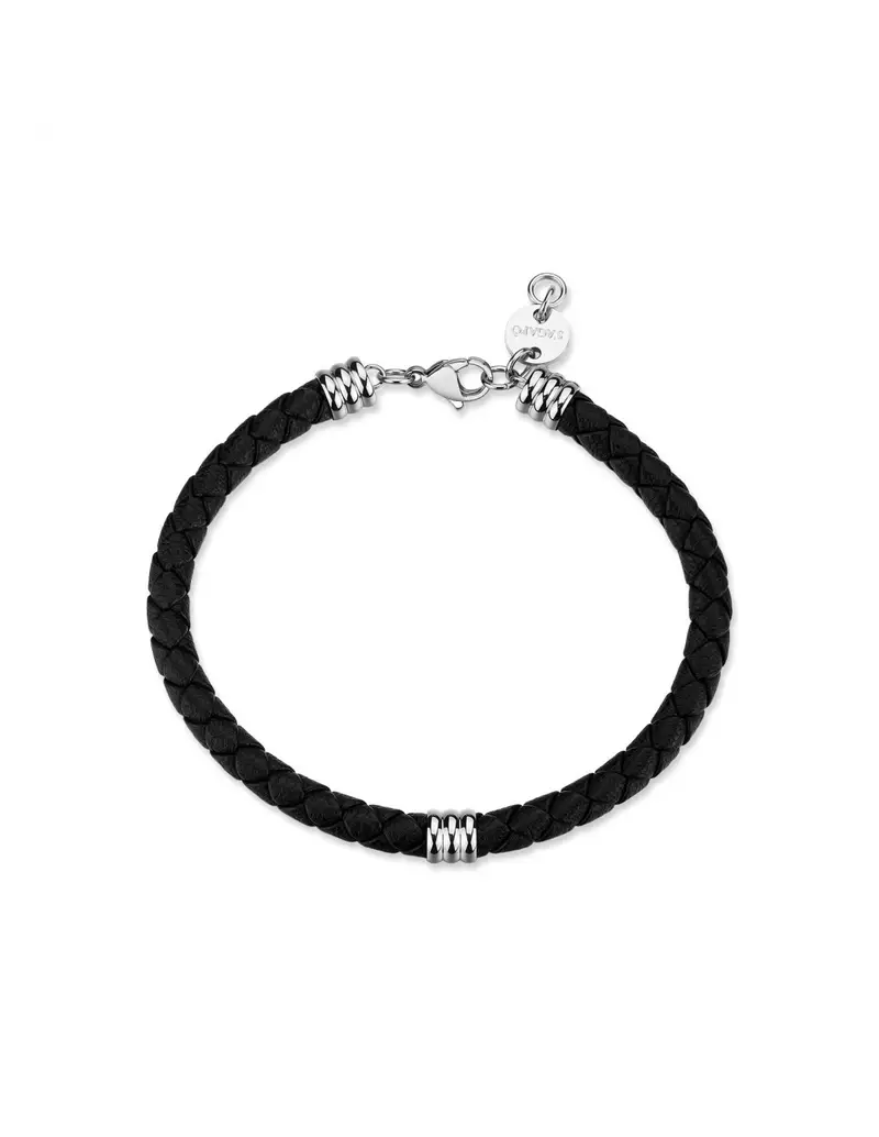 Bracciale Uomo S'AGAPO Nomad SNO12 in pelle nera intrecciata con elementi in acciaio 316L