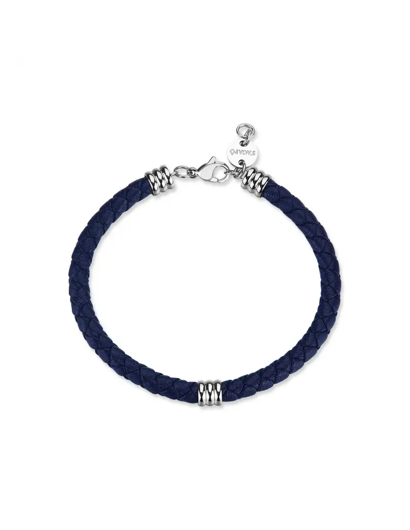 Bracciale Uomo S'AGAPO Nomad SNO13 in pelle blu intrecciata con elementi in acciaio 316L