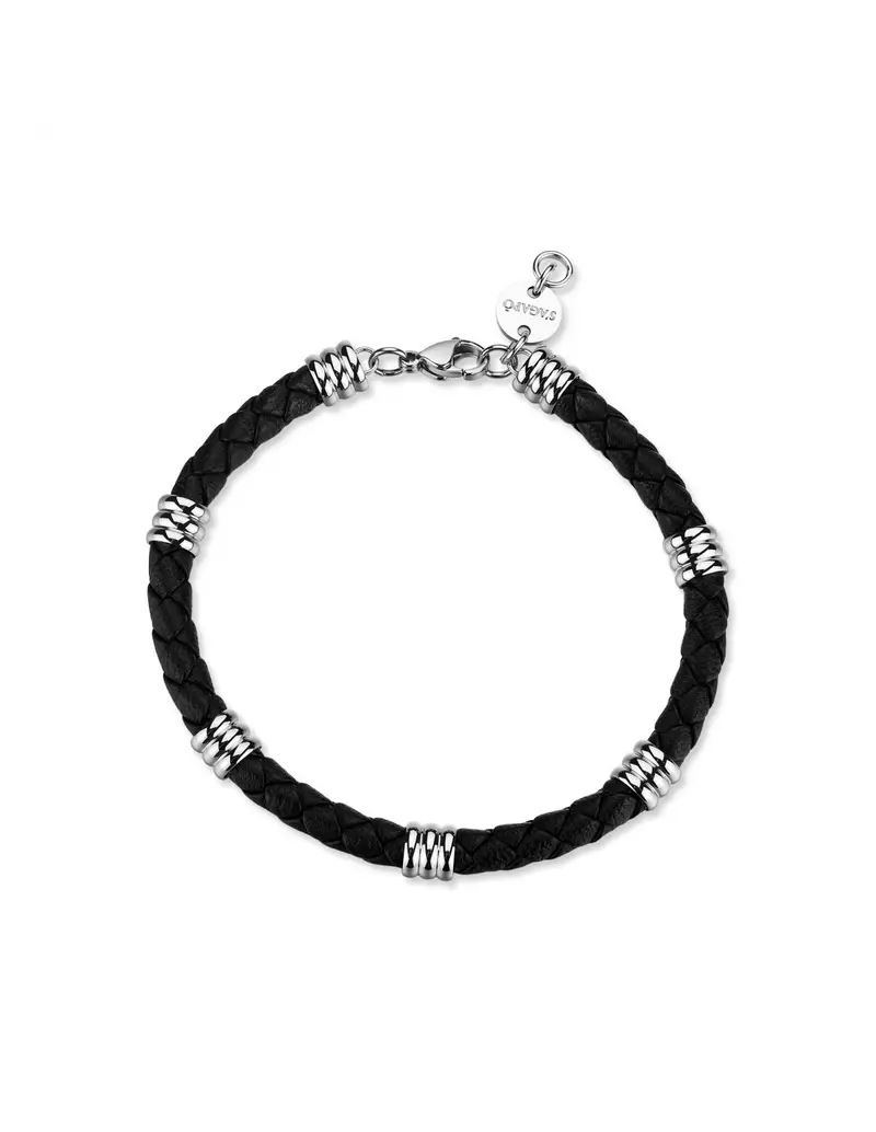 Bracciale Uomo S'AGAPO Nomad SNO14 in pelle nera intrecciata con elementi in acciaio 316L