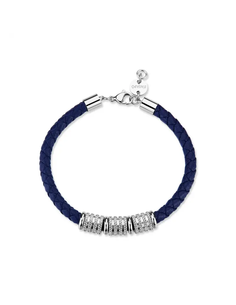 Bracciale Uomo S'AGAPO Nomad SNO15 in pelle blu intrecciata con elementi in acciaio 316L