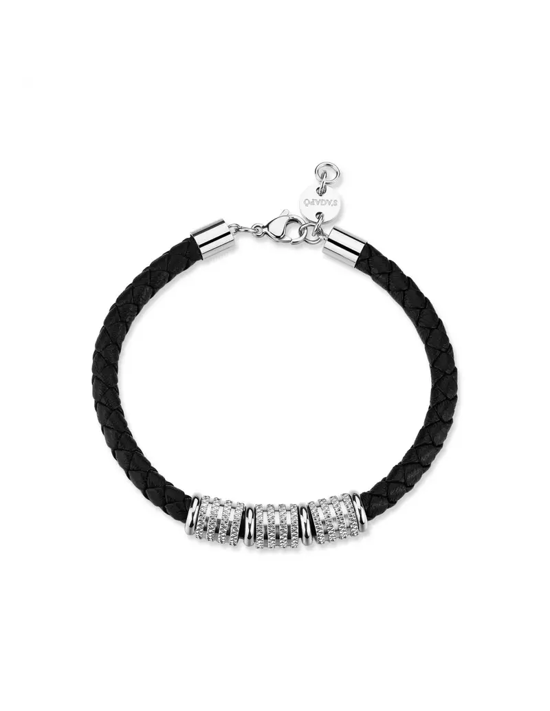 Bracciale Uomo S'AGAPO Nomad SNO16 in pelle nera intrecciata con elementi in acciaio 316L e pvd nero