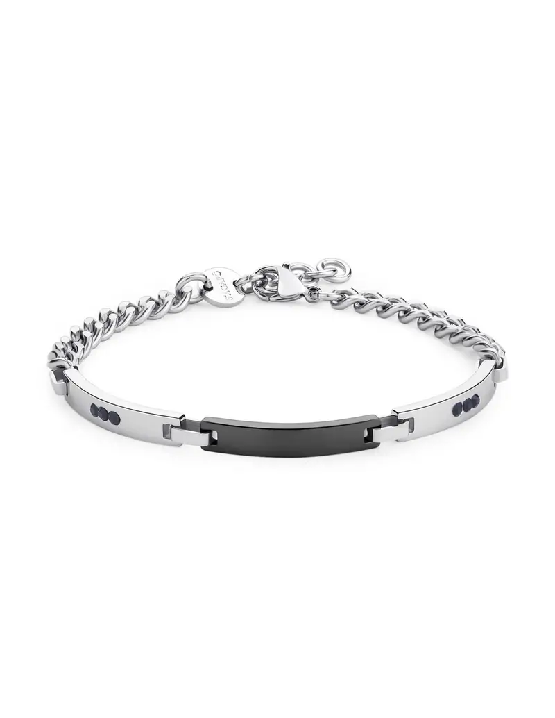 Bracciale Uomo S'AGAPO Titan STI19 in acciaio 316L centrale con cristalli neri e finitura pvd colore rutenio