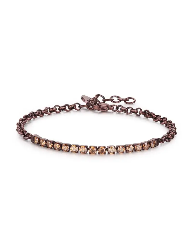 Bracciale Uomo S'AGAPO' Tricky SKT06 in acciaio 316L pvd marrone con centrale tennis coffee