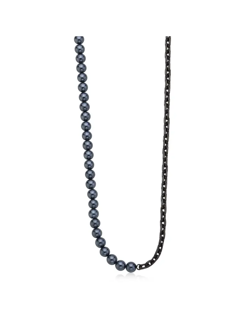 Collana catena Uomo S'AGAPO Atlas SAT02 in acciaio 316L pvd rutenio con perle di conchiglia