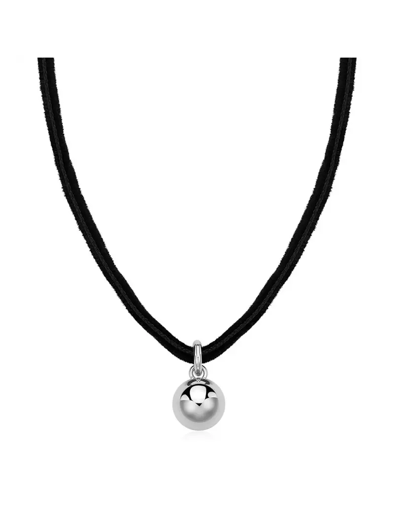 Collana chocker S'AGAPO Click SCK276 in velluto nero e pendente Sfera in acciaio 316L